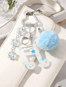 ROMWE Anime 1 件，简约，高品质蓝色毛绒球，亚克力星星和音符 DIY 钥匙扣和包包饰品，适合女性，日常佩戴或送礼