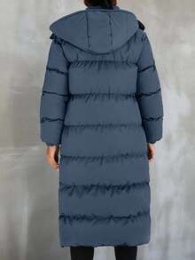 EURMUSE Women's Solid Hooded Padded Winter Coat - Cadet Blue - View 2