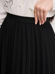 Veilorie 女士纯色日常百褶长裙 - 黑色 - 查看 5