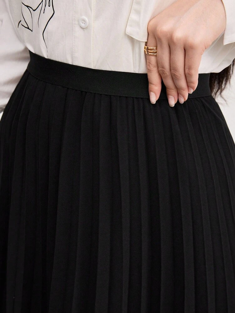 Jupe longue plissée de couleur unie pour port quotidien pour femmes