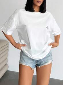 SHEIN Cottnline فستان قصير مطبوع ذو لون واحد، قميص - أبيض - مشاهدة 4