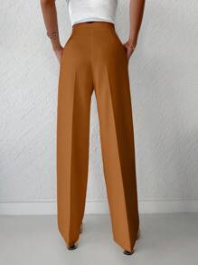 EURMUSE Women's Solid Color Loose Straight Pants - Orange - View 2