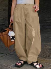 Dazy Plus 加大码宽松纯色灯笼裤，带抽绳下摆，街头风格设计，适合所有季节秋季