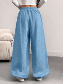 EURMUSE Pantalones de chándal con cordón y estampado de gato de dibujos animados para mujer de talla grande - Celeste - Ver 2