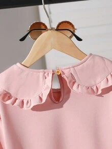 少女甜美公主风花卉刺绣翻领落肩长袖卫衣，秋冬