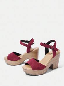 Styleloop 女士高跟凉鞋，编织度假风格，波西米亚风装扮，适合万圣节、圣诞节、派对 - 酒紅色 - 查看 3