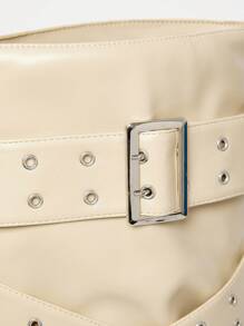 Solezae Giày bốt cao đến đầu gối thời trang gợi cảm dành cho nữ có khóa kim loại - Màu be - Xem 7