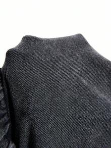 LYSMO 女式纯色方领长袖荷叶边下摆时尚迷你连衣裙