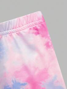 SHEIN Explorewe 2 件女童数码印花可爱卡通扎染针织上衣和裤子套装，舒适且适合休闲穿着、居家、海滩和各种场合 - 彩色 - 查看 4