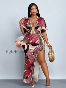 SOLERSUN Bộ đồ hai mảnh ren khoét lỗ họa tiết hoa thời trang nữ cỡ lớn, trang trí khóa kim loại, xẻ tà, mặc đi biển - Màu Hồng Tươi - Xem 5