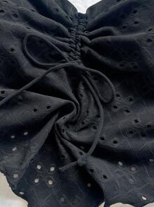 Soleia 夏季黑色外出蝴蝶结抽绳前露背吊带围巾下摆上衣 - 黑色 - 查看 4