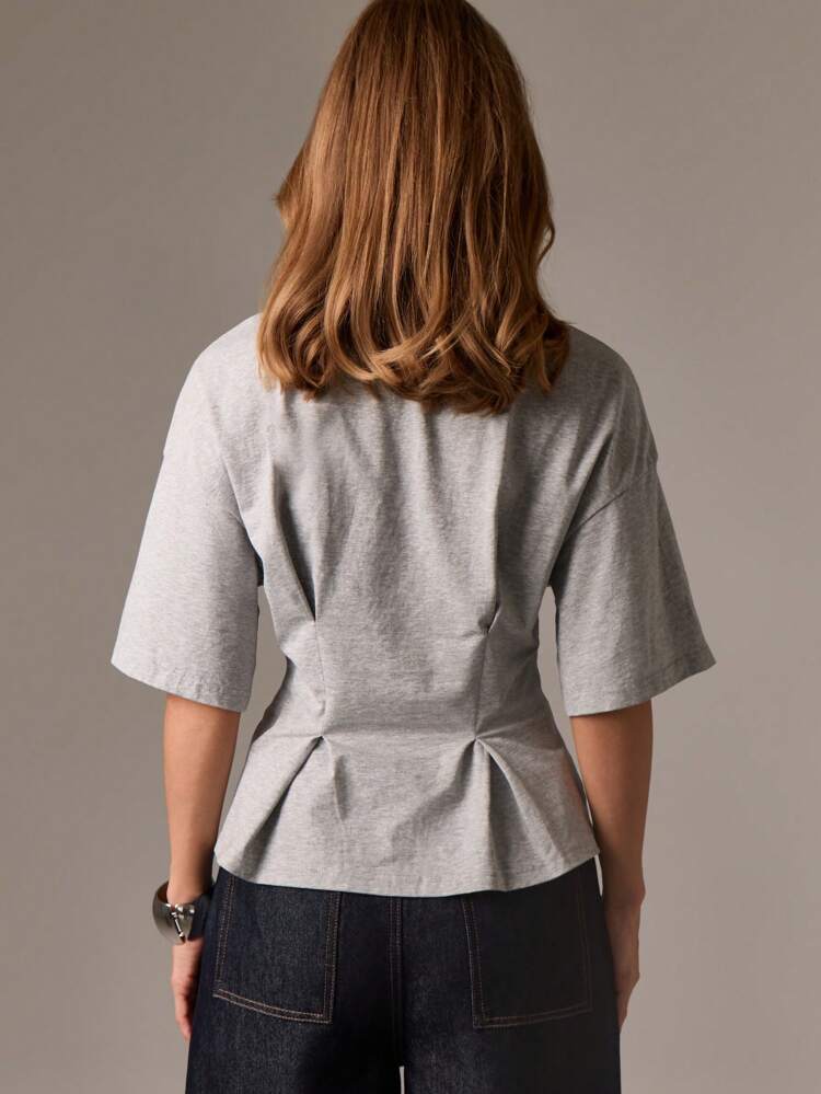 Grey Peplum T Shirt With Cinched Waist Detail