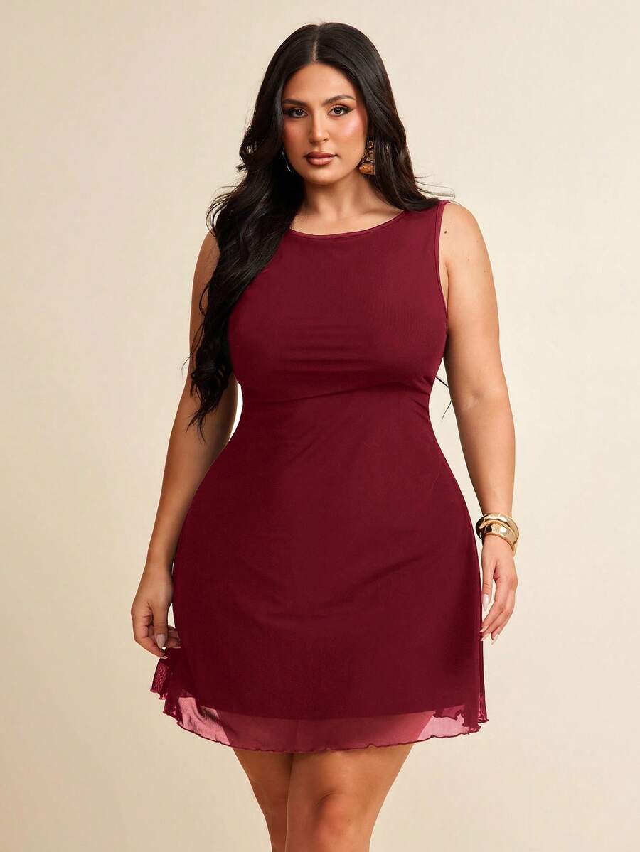 SHEIN BAE Plus Size Women's Sleeveless Mesh Dress, Spring/Summer