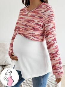 SHEIN Sudadera informal de 2 en 1 con efecto de color block para maternidad - Multicolor - Ver 1