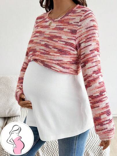 SHEIN Sudadera informal de 2 en 1 con efecto de color block para maternidad