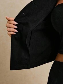 Poéselle 女士优雅通勤纯色夹克和裙子套装 - 黑色 - 查看 8