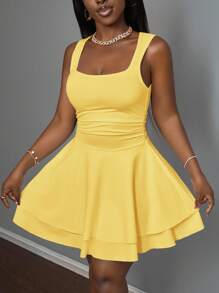 Slaydiva 2025 Spring/Summer New Casual Vacation Romantic Basic Street Everyday Sexy Elegant Commute Party Nightclub Club Pure White Sleeveless Layered Mini Dress, Women Plus Size