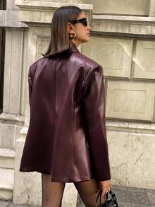 Aloruh Conjunto de terno feminino elegante vintage de couro sintético cor de vinho, casual para trabalho/escritório, para mulheres, para escritório, para mulheres trabalhadoras, para a volta às aulas, para o outono/inverno