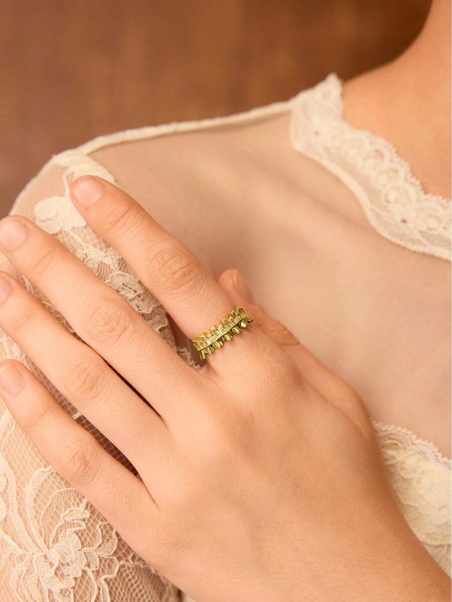 MOTF PREMIUM 18K镀金锆石开口戒指 - 金黃色 - 查看 2