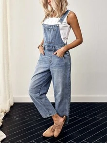 EMERY ROSE Women's Denim Jumpsuit With Bib And Braces, Fashionable Summer Outfit - Blue - View 6