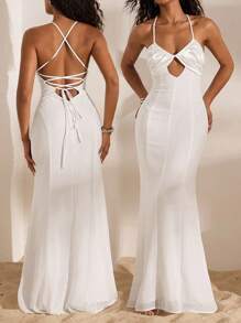 Opulessa Women's Summer Sexy Vacation Minimalist Solid Color Chest Ruffle Open Back Lace-Up Fish Tail Hem Dress,All White Party Outfit Women,Vacation Style,Casual Summer Vacation Outfits Woman,Bohemia Beach Vacation Outfits,Boho Chic,Holiday Festival Outfits,Beach Outfits For Woman,Summer Outfits For Women,Graduation Outfit,Birthday Outfits For Women,Beach Essentials,Airport Outfit For Women,European Summer,Country Outfits Women,Back To School,Old Money Style Women,Streetwear Women,Y2k,Night Out,Fall Clothes,Modest,Elegant,Going Out Outfits,Flowy Dress,All White Party Outfit Women - White - View 8