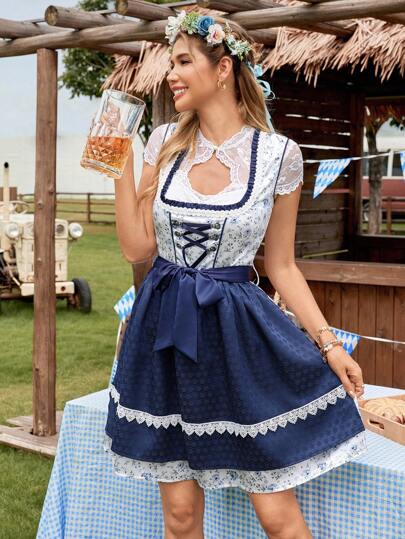 SHEIN Frenchy Women's Vintage Embroidered Mesh Contrast Sleeveless Dress Women Vintage V-Neck Lace-Up Tie Waist Dress Ladies' Contrast Lace Short Sleeve Square Neck Belted Allover Print Sweet Flounce Hem Dress Oktoberfest Dirndl Oktoberfest Tracht Oktoberfest Wiesn Bierfest Dirndl Oktoberfest Dirndl Oktoberfest Festival Elegant Vintage Sleeveless Mini Dress For Women Oktoberfest Dirndl Oktoberfest Dirndl Tops,Dirndl XL Summer Evening Dress Blue