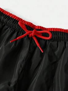 SHEIN Tween Boy Casual 2 In 1 Swim Trunks Beach Shorts, Suitable For Beach Party, Music Festival, Surfing, Swimming In Spring/Summer, Boys Swim Trunks, Boys Black Swim Trunks, - Red - View 4