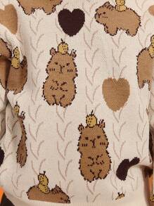 Leap Crew Leap Crew Young Girls' Cute Capybara Cartoon Animal Pullover Sweater Kids Sweaters For Girls Bear Sweater Kids,In Fall/Winter - Khaki - View 5