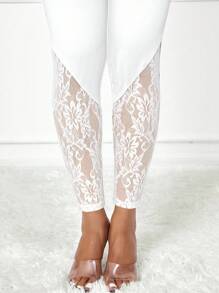 SHEIN Lady Women Eleglant Solid Color Lace Patchwork Leggings Pants For Women Petite