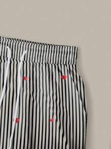 INAWLY 2 件套女士休闲心形刺绣 T 恤和条纹裤套装，夏季 - 彩色 - 查看 4