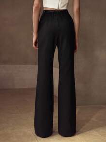 MOTF PREMIUM BUCKLE DECOR FLARE LEG PANTS - Black - View 4