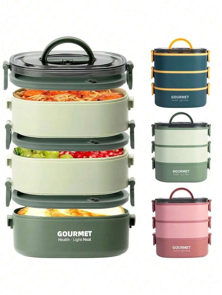 SHEIN 800/1400/2000 Milliliter Multi-Color Bento Box Set, Reusable, Leak-Proof Bento Box With Three Layers, No BPA Lunch Box, Insulated Bento Box, School Bento Box, Office Lunch Box, Travel Bento Box, Stackable, For Microwave, Dishwasher, And Refrigerator, Bento Box - Multicolor - View 1