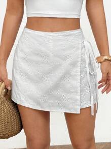 SHEIN PETITE 女式刺绣裹腰系带裙裤