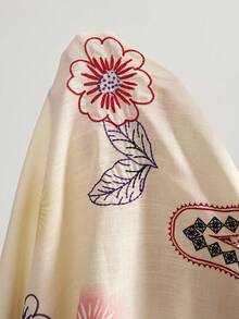 Bohemela 女士休闲纯色梭织V领宽松迷你连衣裙 - 杏色 - 查看 8