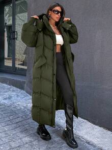 EURMUSE Damen dicke, warme, locker sitzende Kapuzenjacke, Oversized Laternärmel-Design, Winter - Armeegrün - Übersicht 3