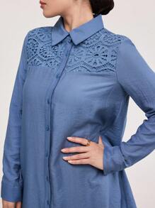 Veilorie 2 件套女士纯色长袖衬衫和长裤套装，简约时尚休闲日常穿着 - 藍色 - 查看 5