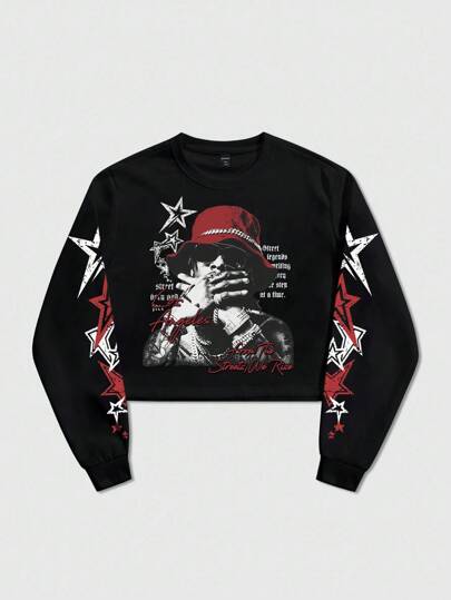 Grunge Punk Felpa casual da uomo con stampa di figure e stelle