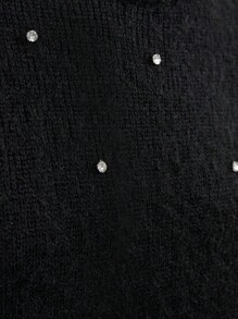 Manfinity Homme 时尚博主风格纯色重工装饰水钻男士毛衣，欧美新款男士水钻毛衣男士装饰毛衣，秋冬 - 黑色 - 查看 5