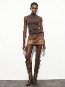 Maija Women's Denim Mini Skirt, Urban Chic Business Casual Streetwear Y2K Style, Suitable For Halloween, Christmas, Party, Music Festival - Brown - View 7