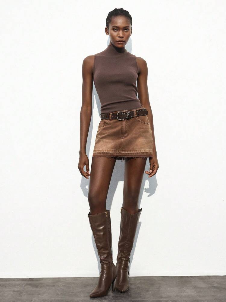 SHEIN Maija Women's Denim Mini Skirt, Urban Chic Business Casual Streetwear Y2K Style, Suitable For Halloween, Christmas, Party, Music Festival