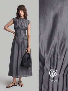 Ontre 2025 New Autumn Women's Elegant Solid Gray Waist Cinched Long Dress, Graceful Dress For Women, Outerwear, Business Casual Vacation Beach Birthday Party Outfit, Teacher Uniform, Office Wear