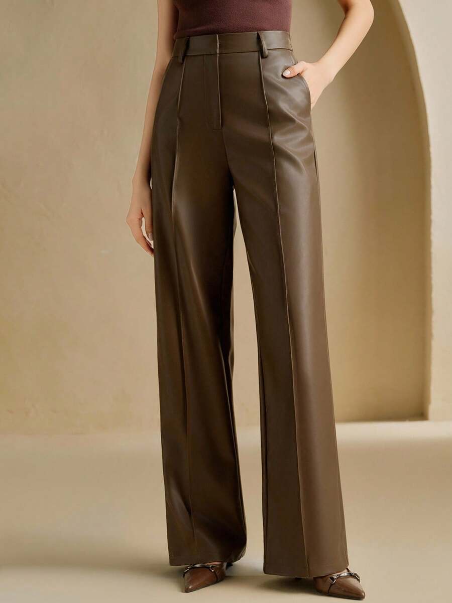 Anewsta 全新优质软皮阔腿裤 - 咖啡棕 - 查看 1