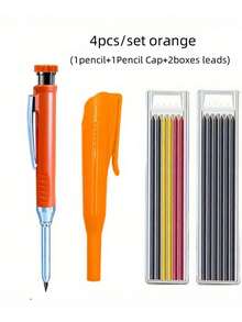 4Pcs/Set 2.8mm Solid Carpenter Pencil With Pencil Cap, Professional Deep Hole Mechanical Pencil Marker For Woodworking & Construction, Includes Built-In Sharpener, 2 Boxes Of Refill Leads, Durable Writing Tool For Carpenters, Architects, Contractors, DIY Enthusiasts, Ideal For Marking On Rough Surfaces, Heavy-Duty Design For Precision And Long-Lasting Use On-Site Or In Workshop - Sets - View 12