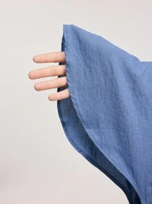 Veilorie 2 件套女士纯色长袖衬衫和长裤套装，简约时尚休闲日常穿着 - 藍色 - 查看 8