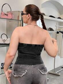 SHEIN EZwear Black Strapless Plus Size Women Top - Black - View 2