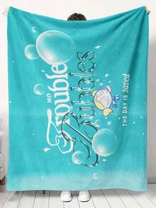 THE POWERPUFF GIRLS X SHEIN 泡泡图案毛毯蓝绿色美学柔软蓬松盖毯舒适卡通床罩卡哇伊可爱闪亮装饰 - 彩色 - 查看 2