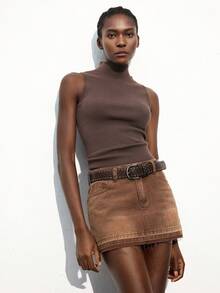 Maija Women's Denim Mini Skirt, Urban Chic Business Casual Streetwear Y2K Style, Suitable For Halloween, Christmas, Party, Music Festival - Brown - View 2