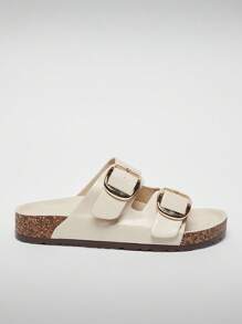 Solezae Giày sandal đế bần AZ cổ điển hai quai khóa vàng dày dặn dành cho nữ, chất liệu PU hoàn thiện dầu cao cấp - Kiểu dáng cao cấp, hỗ trợ vòm chân và phong cách từ du thuyền đến đường phố - trắng - Xem 6