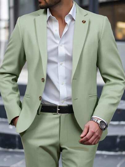 Calvornis Men's Green Casual Suit Set, Also An Ideal Gift For Boyfriends And Husbands Mint Green Men Suit Men Green Suit Green Blazer Men Men Suit Mint Green Light Green Suit Men, Old Money Style