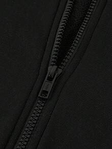 SHEIN 青少年女孩立领弹力羊毛修身紧身瑜伽夹克，适合日常穿着，休闲秋冬 - 黑色 - 查看 5